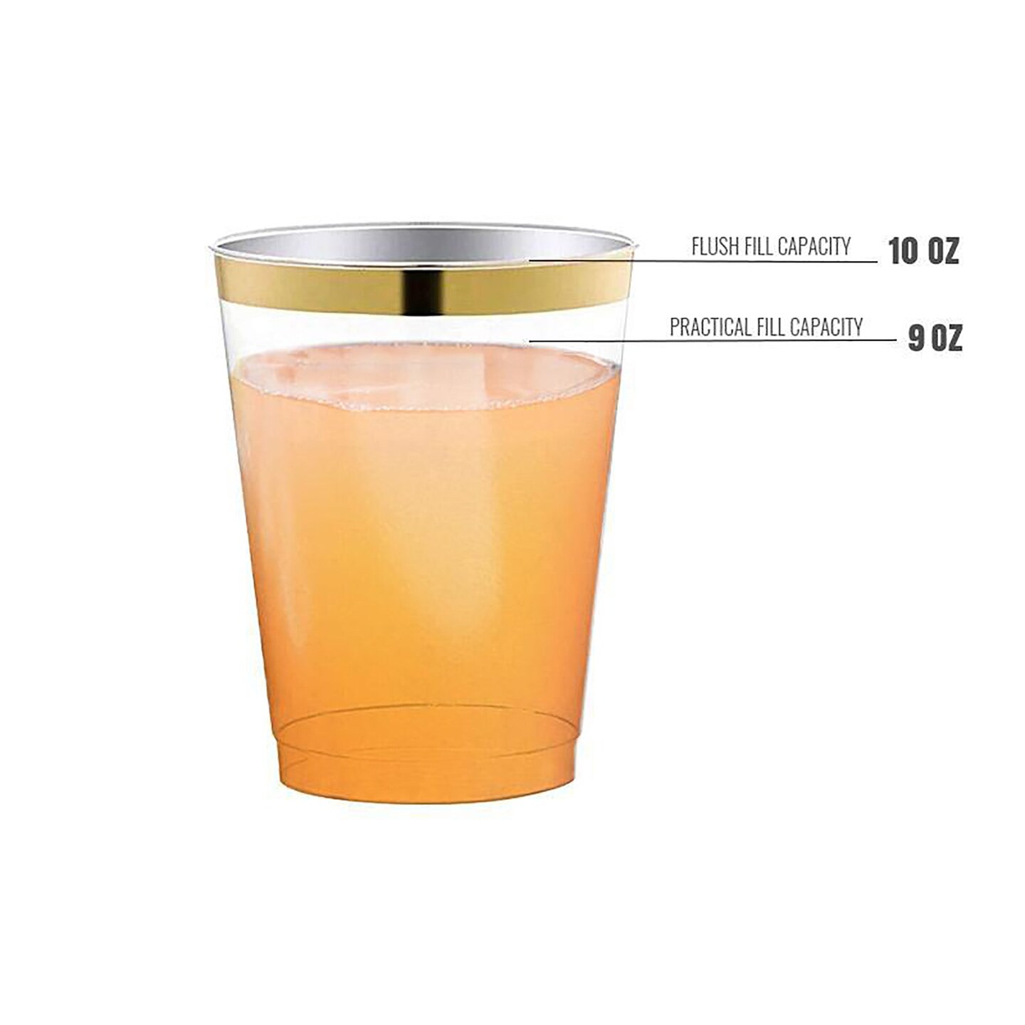 Clear with Metallic Gold Rim Round Tumblers - 10 Ounce (336 Cups)