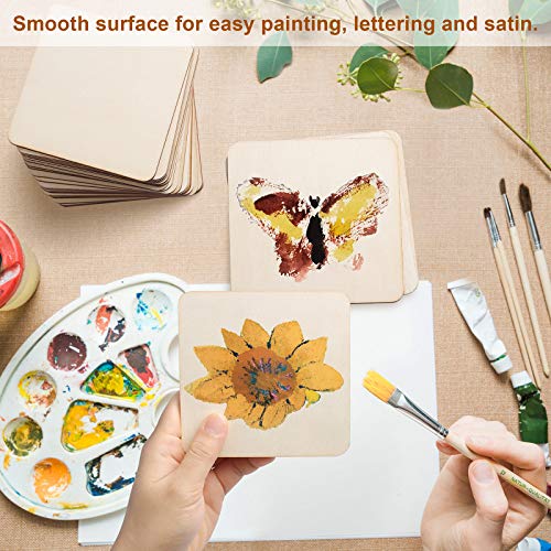 50 Pieces 4 x 4 Inch Blank Natural Wood Square Wooden Cutouts Board for DIY Crafts Painting, Scrabble Tiles, Coasters, Decoration