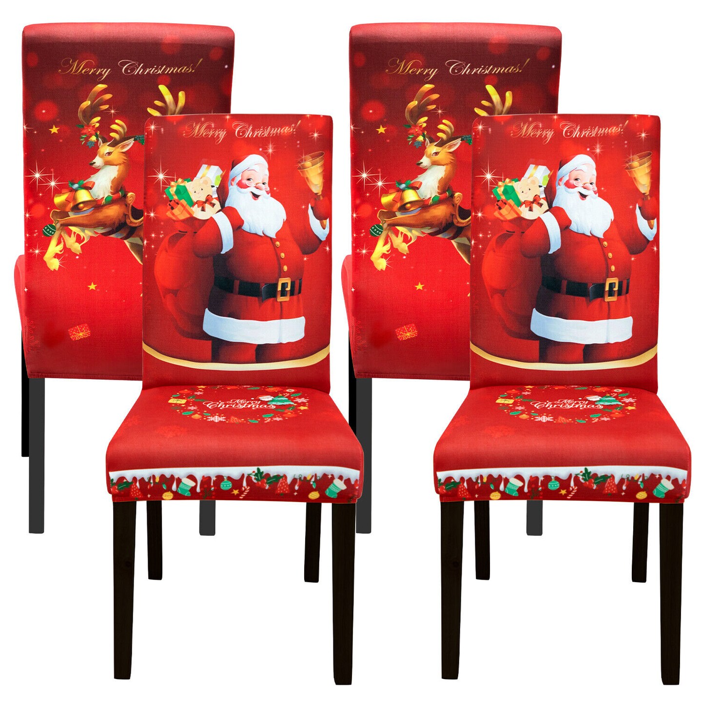 Kitcheniva 4 Pcs Set Elastic Christmas Dining Chair Covers