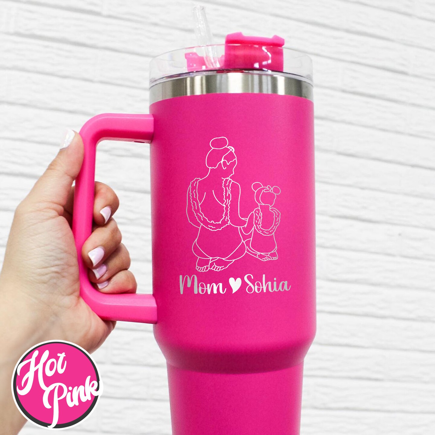 Mom And Daughter Tumbler,Mom Gift From Daughter,Personalized Tumbler 40oz  Gift For Mom,Mom Tumbler Handle, Custom Photo Tumbler For Mom-RL33