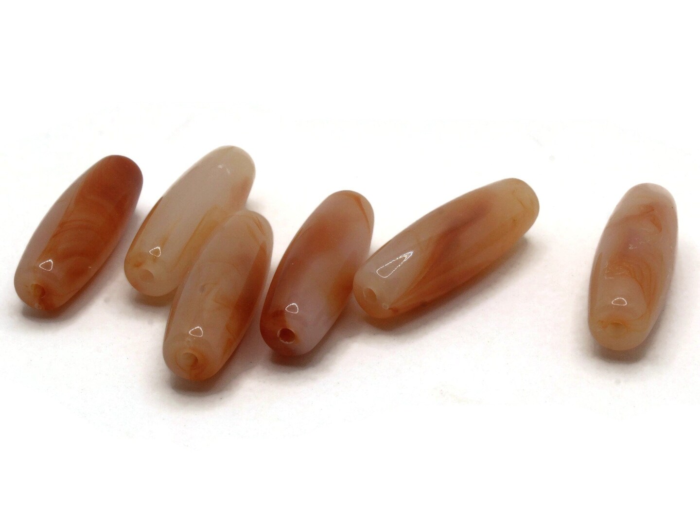 6 40mm Swirling Brown Acrylic Tube Beads