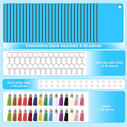 120 Pieces Sublimation Keychain Blanks Bulk - Sublimation Blanks Keychain with Blue Protective Film - MDF Rectangle Keychain with Tassels - Heat Transfer Keychain Blanks Double Sided