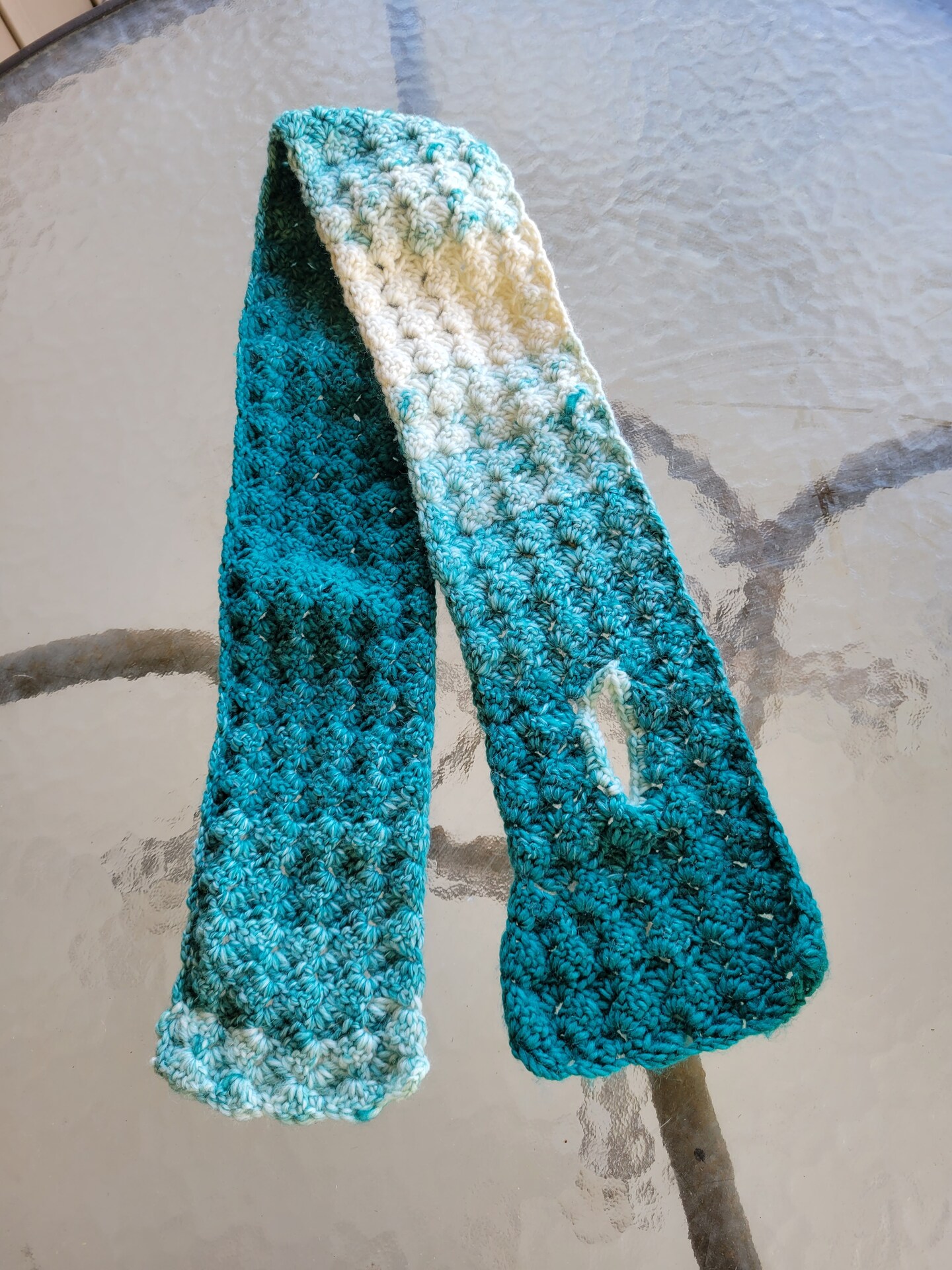 very soft, comfortably warm keyhole scarf made with scarfie 48