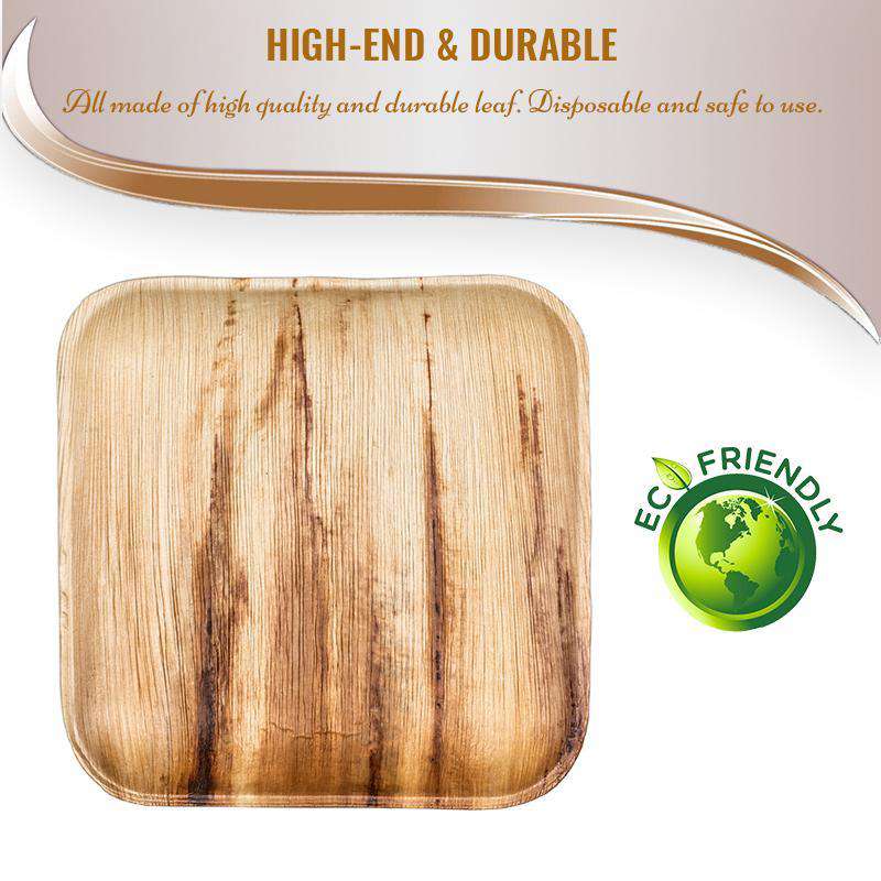 Square Palm Leaf Eco Friendly Disposable Buffet Plates - 9&#x22; (100 Plates)