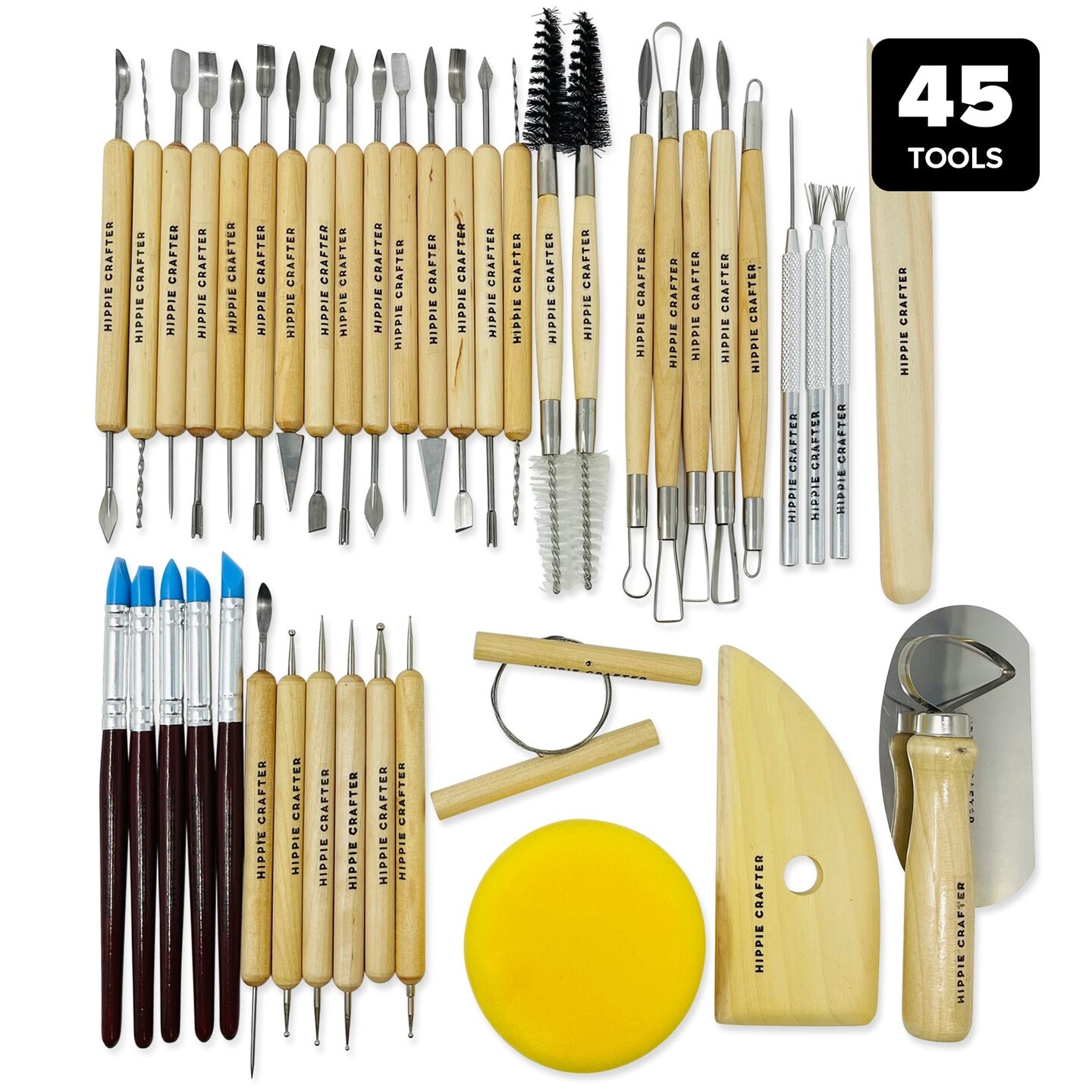 Pottery Tool Kit and Polymer Clay Tools Set for Modeling Sculpting Carving Tool Kit - 45 Pieces Ceramic Tools for Pottery Clay Sculpting Tools and Shaping Supplies Wood and Metal