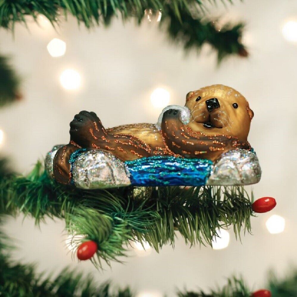 Floating Sea Otter Glass Ornament with Free Box