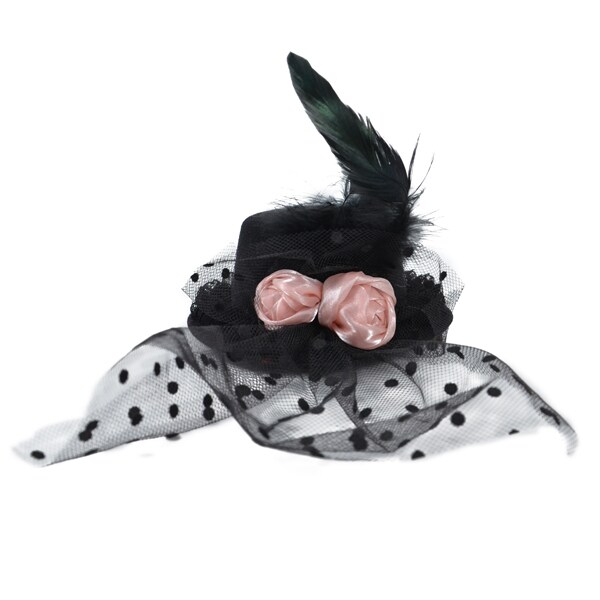 Lindsey Fascinator Mini Top Hat with Pink Satin Roses