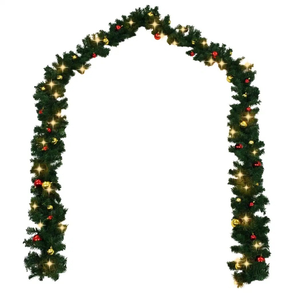 Christmas Garland with Baubles and LED Lights