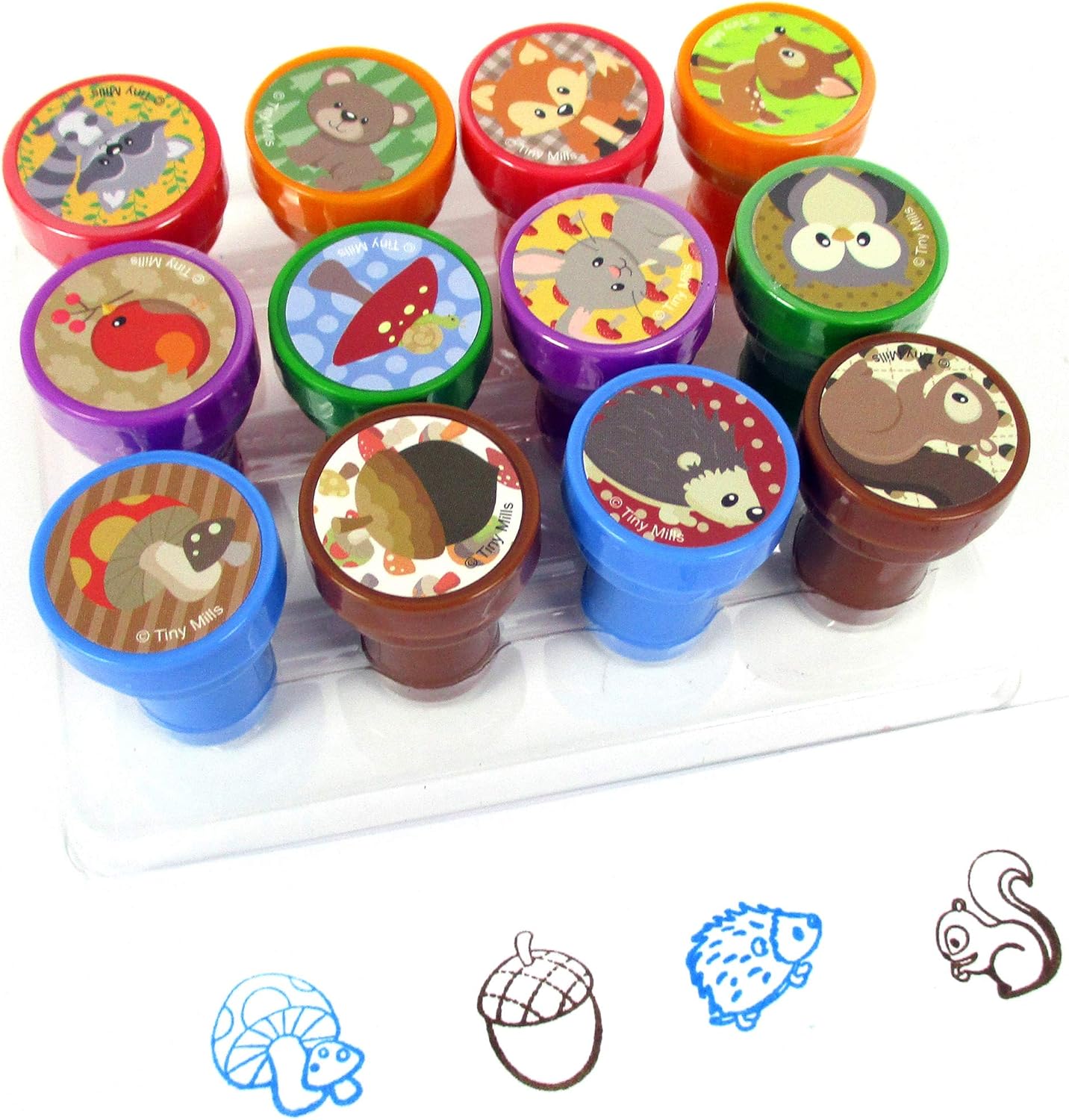 TINYMILLS 12 Pcs Woodland Animals Critters Stamp Kit for Kids Self Inking Stamps Gift Party Favors