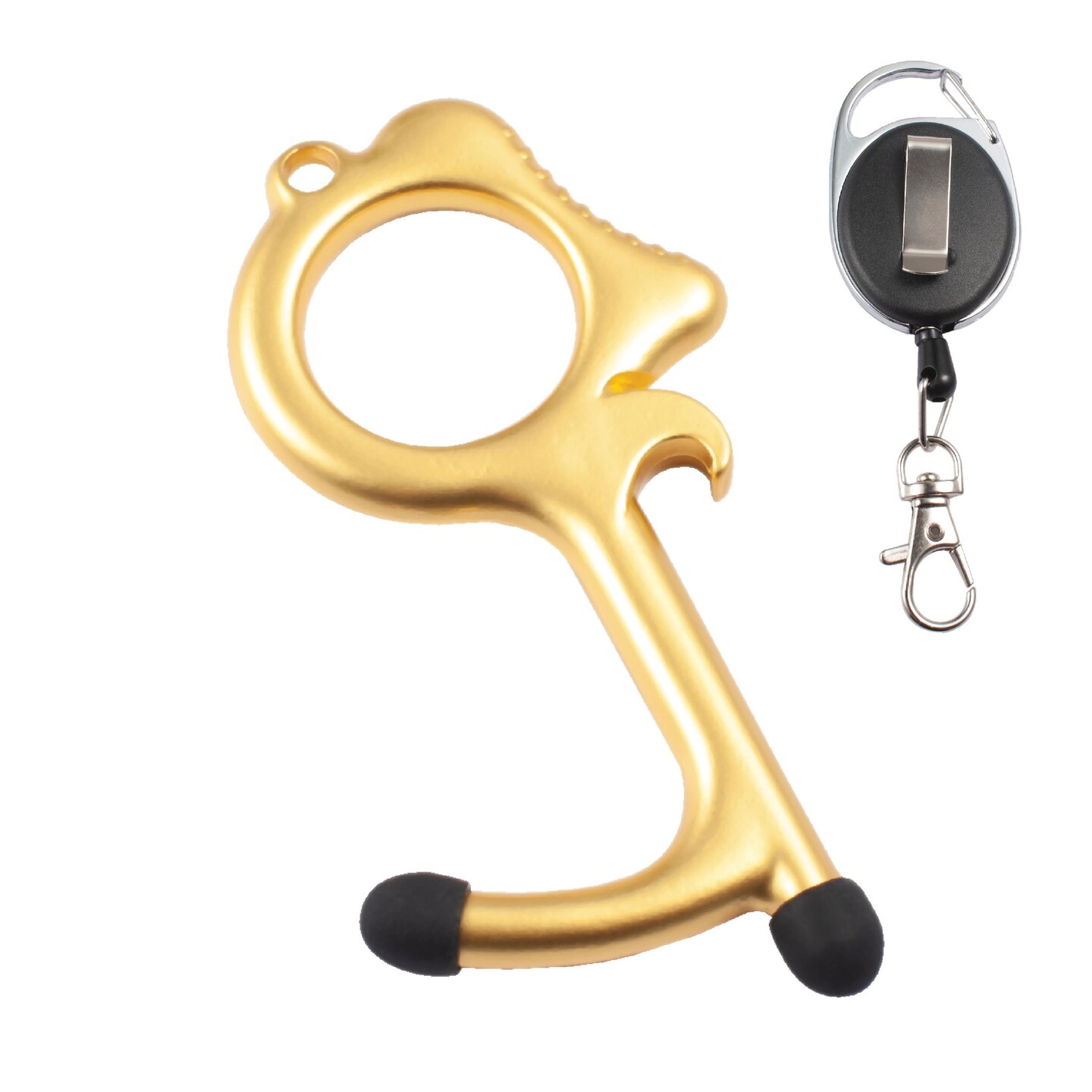 Zodaca Door Opener, 2 Stylus Ends Touchless Clean Key, Retractable Keychain Included (Gold)