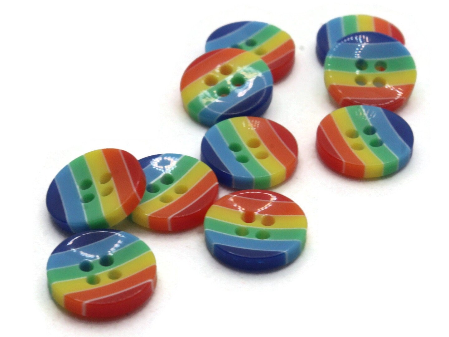 10 13mm Rainbow Striped Resin Flat Round Plastic Four Hole Buttons