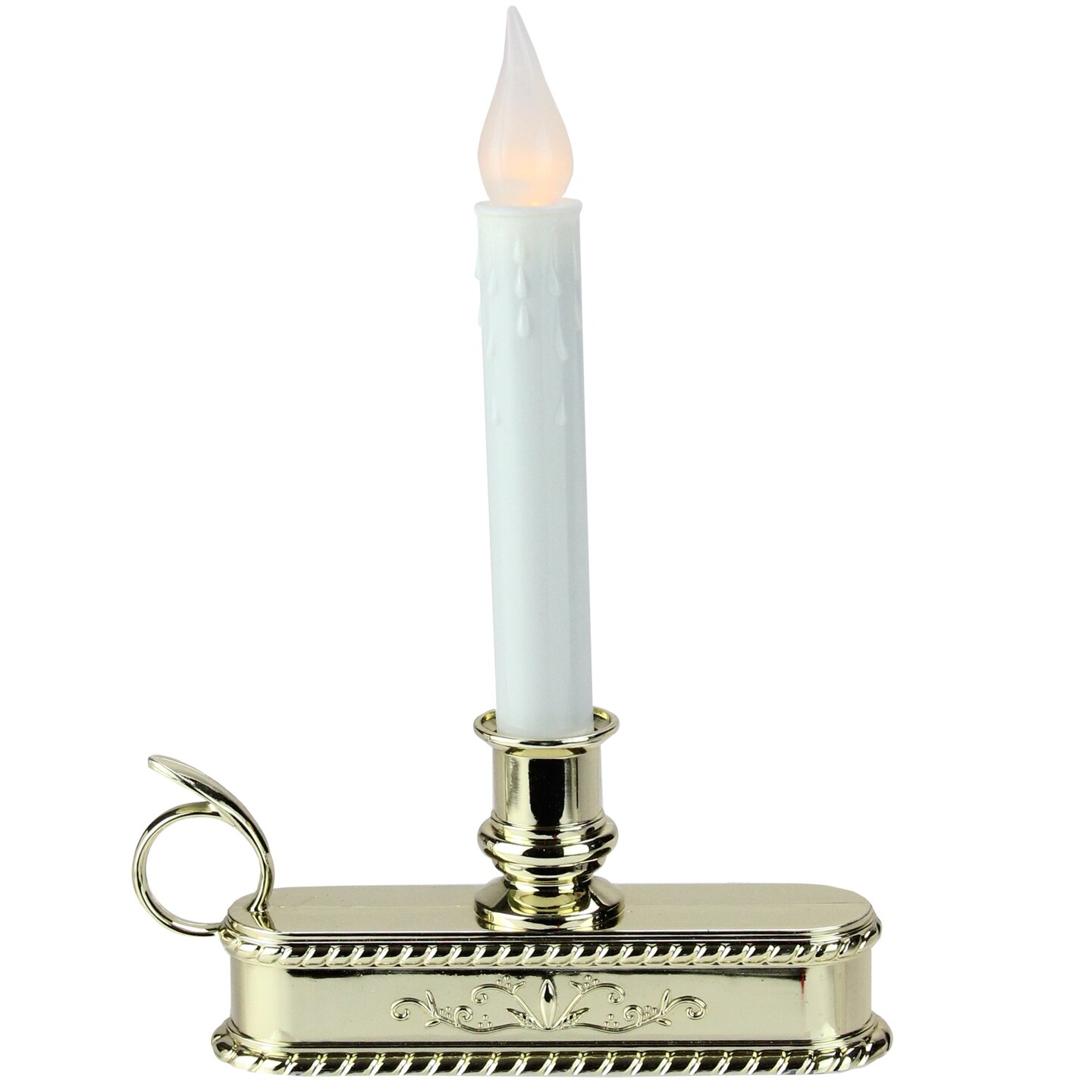 Northlight 8.75&#x22; Pre-Lit White and Gold LED C5 Flickering Christmas Candle Lamp with Handle Base