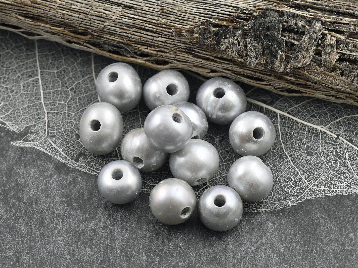 9mm Gray Peacock Large Hole Fresh Water Potatoe Pearls (8" Strand)