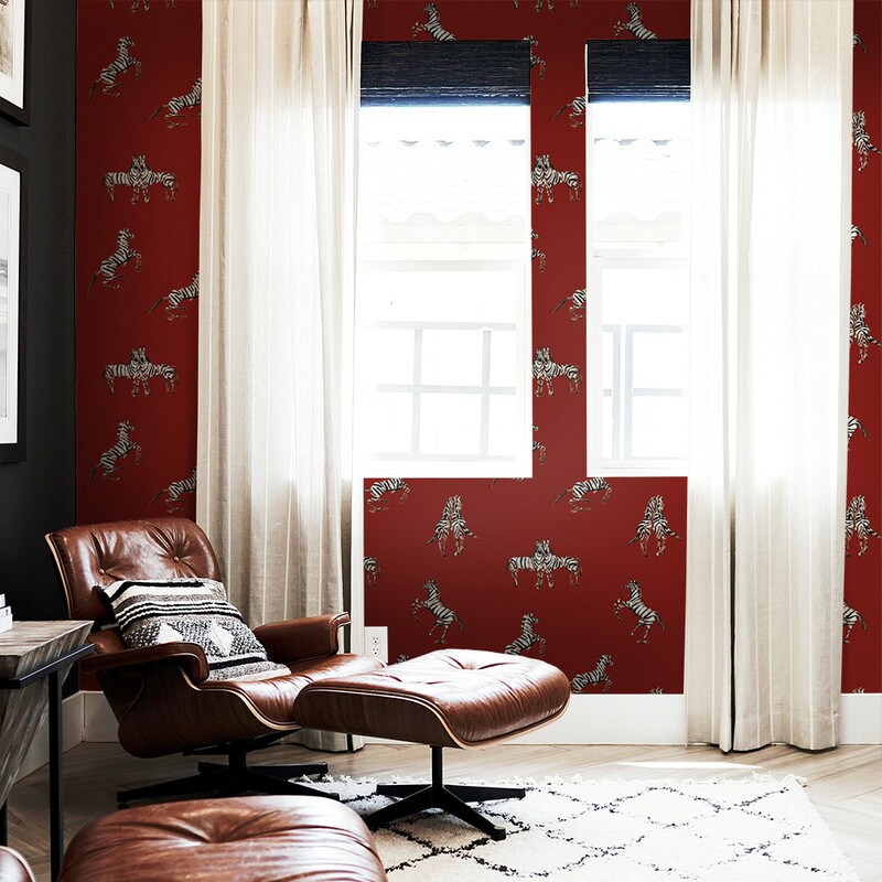 Tempaper Zebras In Love by Novogratz Peel and Stick Wallpaper Red