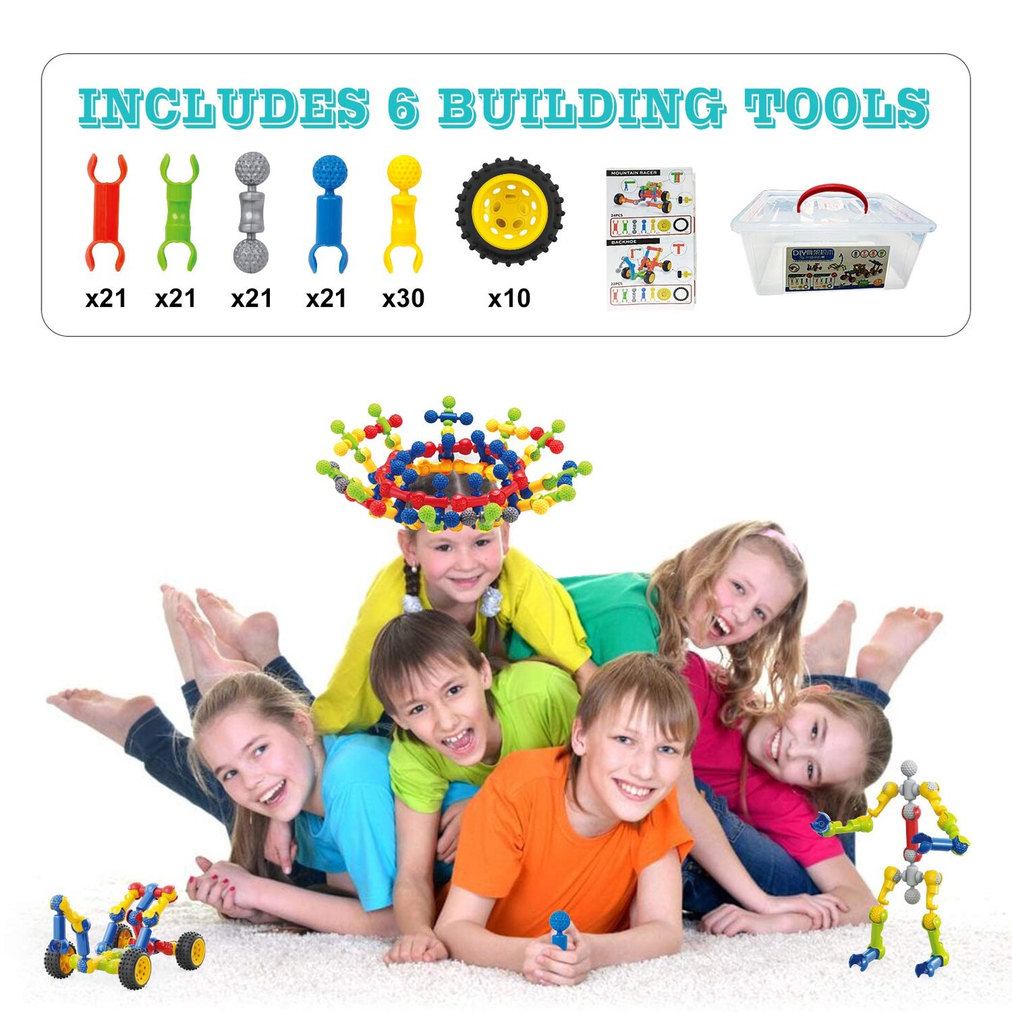 125 Pieces Educational Construction Engineering Building Blocks Kit for Ages 3 4 5 6 7 8 9 10 Year Old Boys and Girls,Best Gift for Kids Creative Games & Fun Activity