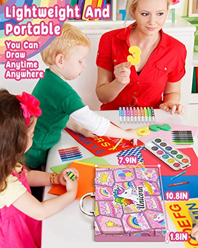 Art Supplies for Kids - Unicorn Art Set - Painting, Drawing Art Kit with Washable Markers, Double-Tip Pens, Coloring Book, Sketch Pad - Beginners Art Case Gift for Girls (Age 3-12)