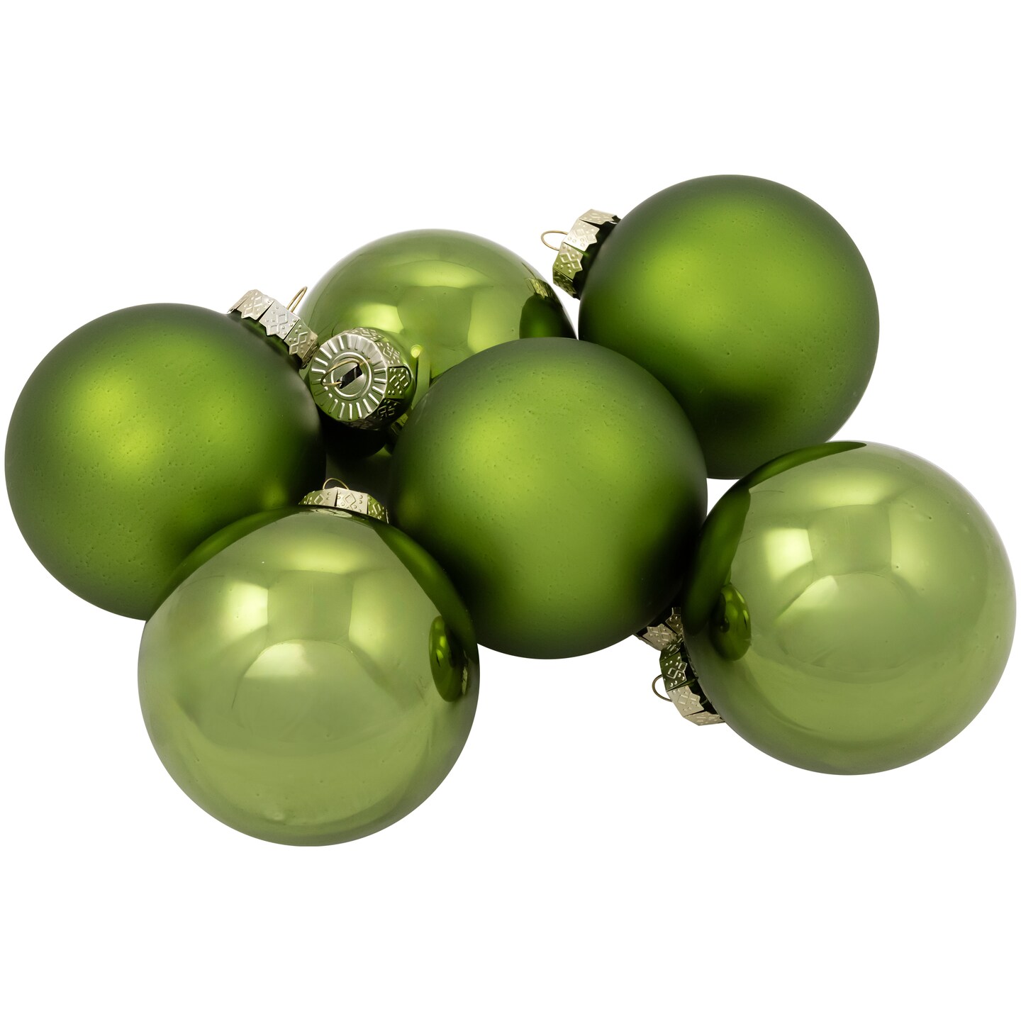 Northlight 2-Finish Glass Christmas Ball Ornaments - 3.25&#x22; (80mm) - Kiwi Green - 6ct