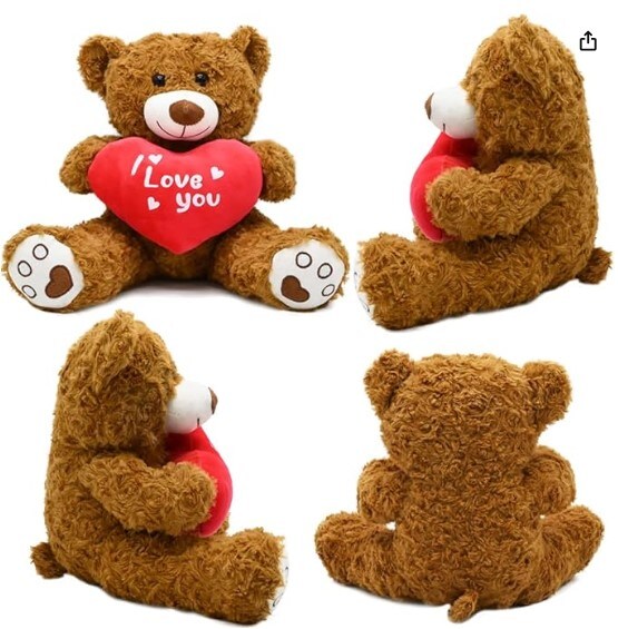 14-Inch Teddy Bear Stuffed Animal with Red Heart
