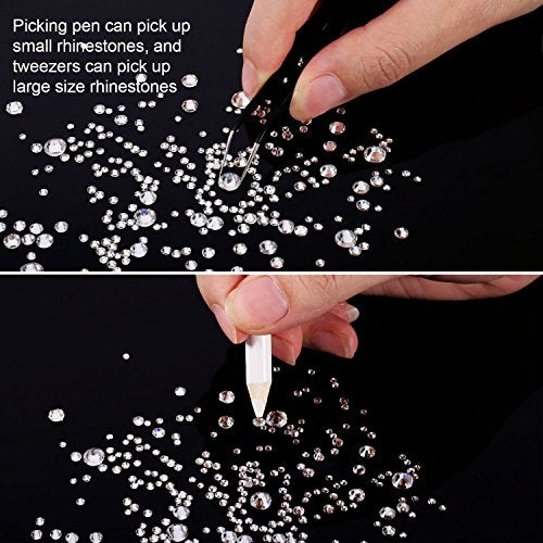 2000 Pieces Flat Back Gems Rhinestones 6 Sizes (1.5-6 Mm) Round Crystal Rhinestones with Pick up Tweezer and Rhinestones Picking Pen for Crafts Nail Clothes Shoes Bags DIY Art (Clear)