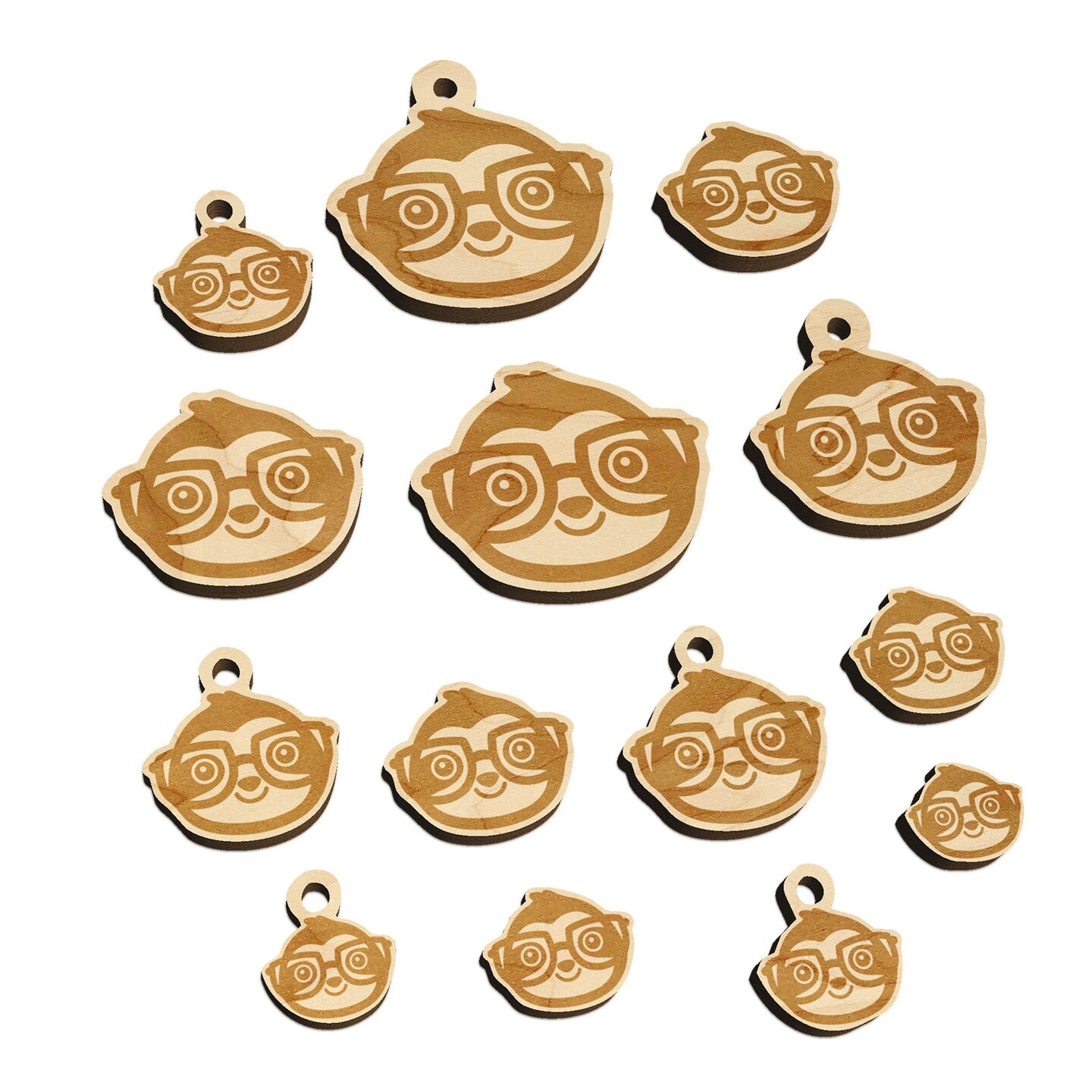Sloth Smart with Glasses Mini Wood Shape Charms Jewelry DIY Craft