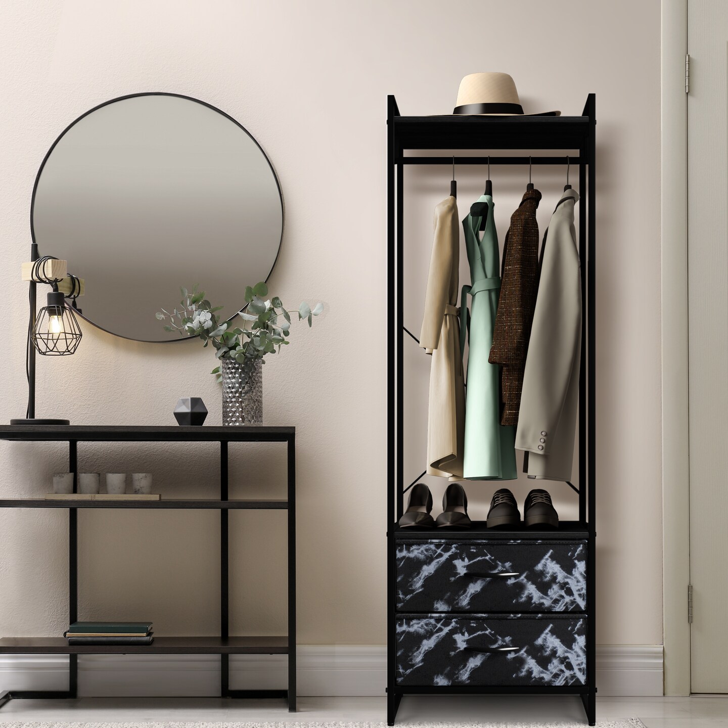 Sorbus Clothing Rack with Drawers - Clothes Stand Dresser - Wood Top, Steel Frame, & Fabric Drawers - Tall Closet Storage Organizer - Garment Rack for Hanging Shirts, Dresses, & Jackets