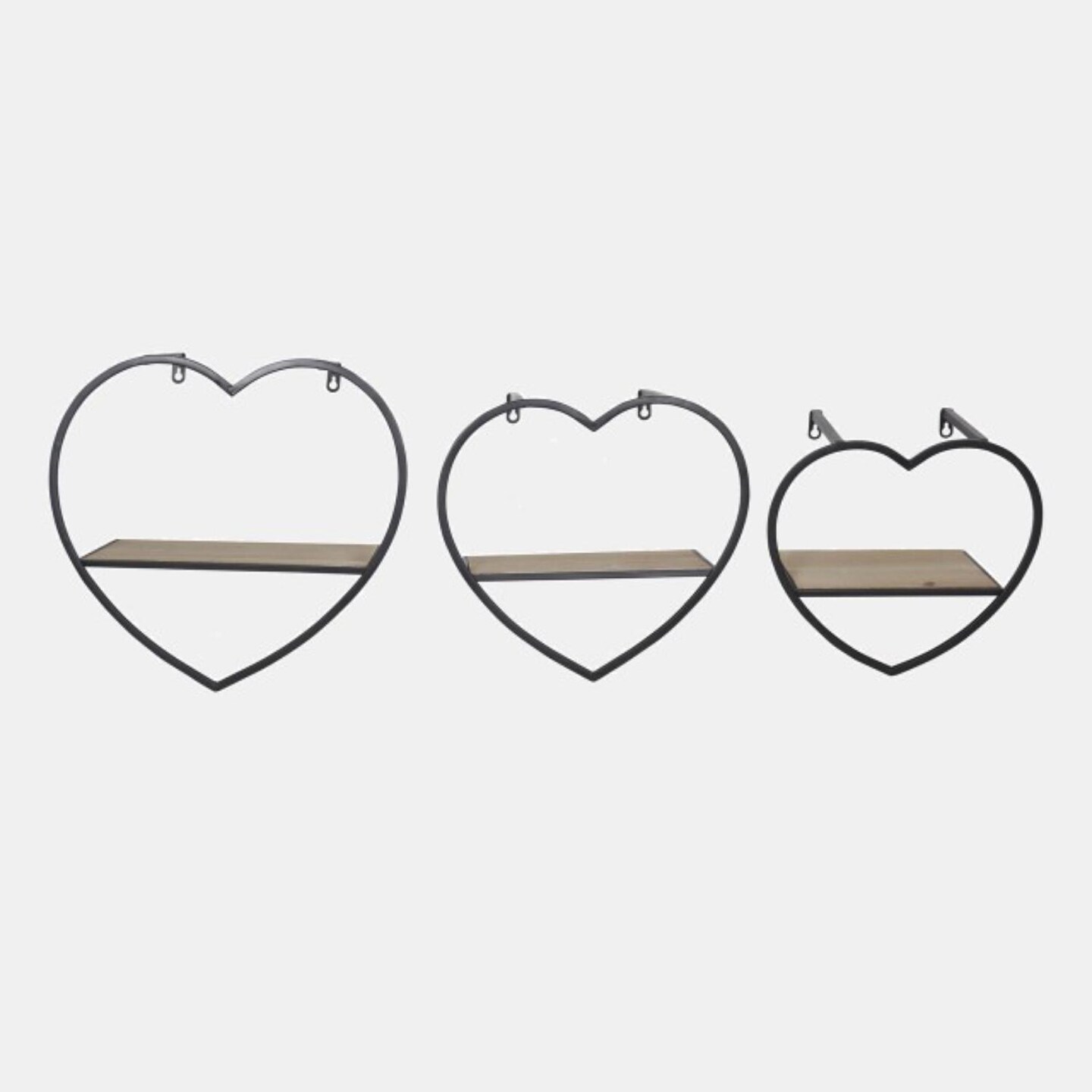 Kingston Living Heart Wall Shelves - 16&#x22; - Brown and Black - Set of 3