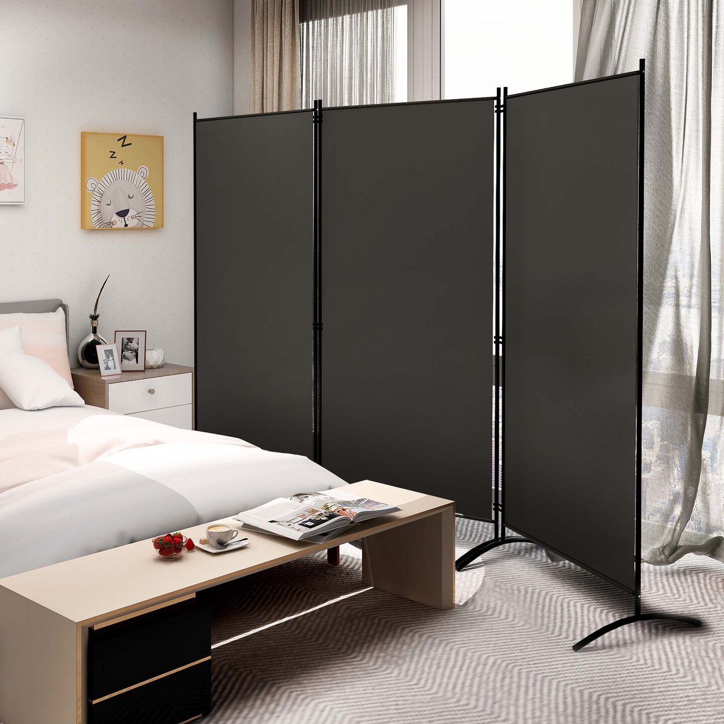 Costway 3-Panel Room Divider Folding Privacy Partition Screen for Office Room White\Black\Brown