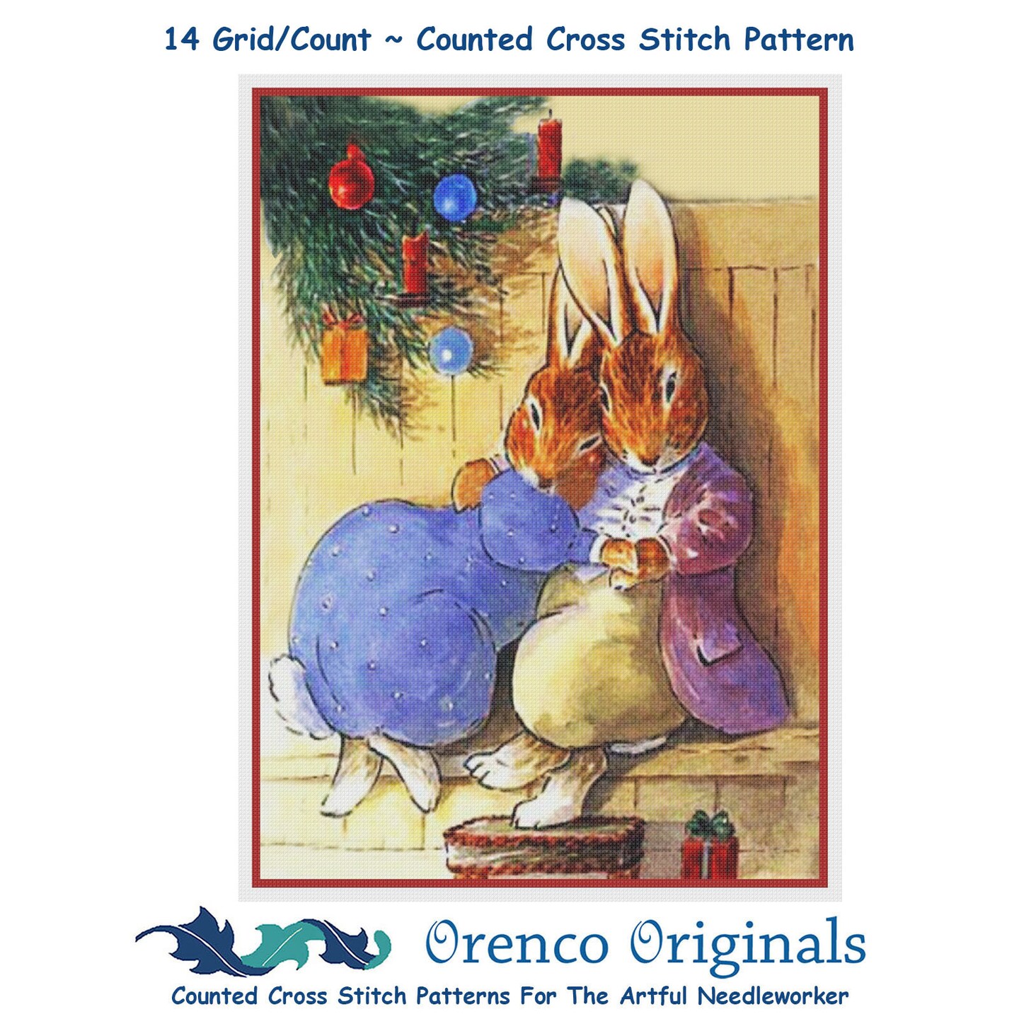 Bunny Hug at Christmas Beatrix Potter Counted Cross Stitch Pattern