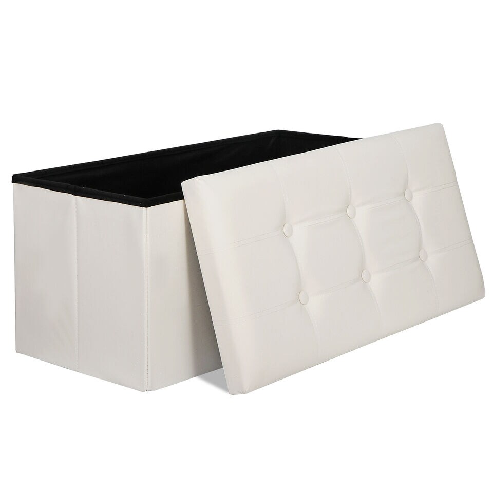 Ottoman Storage Bench Rectangle Leather Folding Footstool.