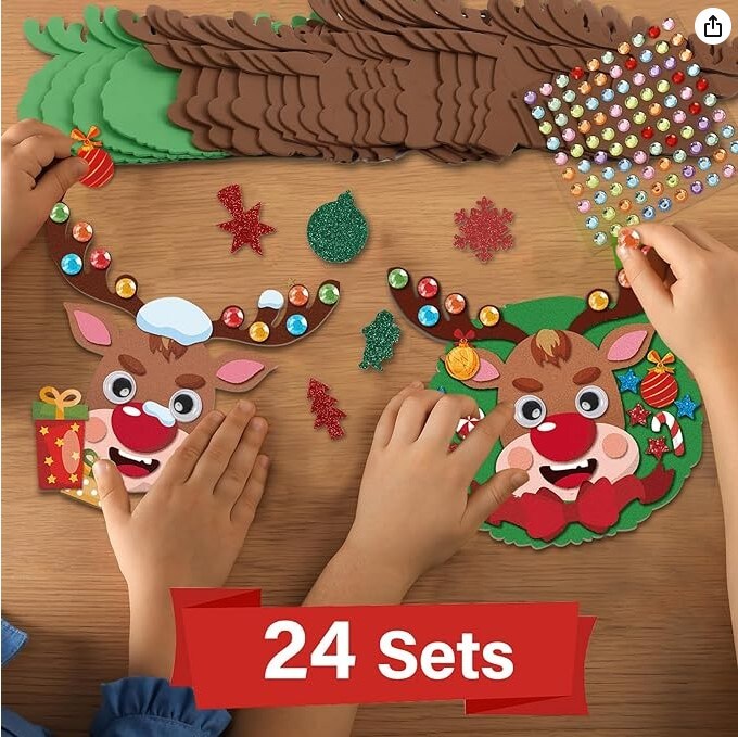 244-piece Christmas Foam Arts and Crafts Kit for Children, Reindeer Felt Bulk Ornaments (24 Pack) Kids Toddlers DIY Handcraft Kit 2-4 4-8 DIY Christmas Party Favor Activity Project