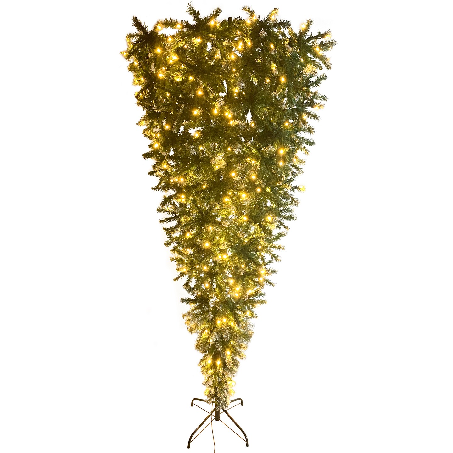 Upside Down Green Christmas Tree, Xmas Tree with LED Warm White Lights, Green leaves with part spraying White, Reinforced Metal Base &#x26; Easy Assembly 7.4ft X-mas