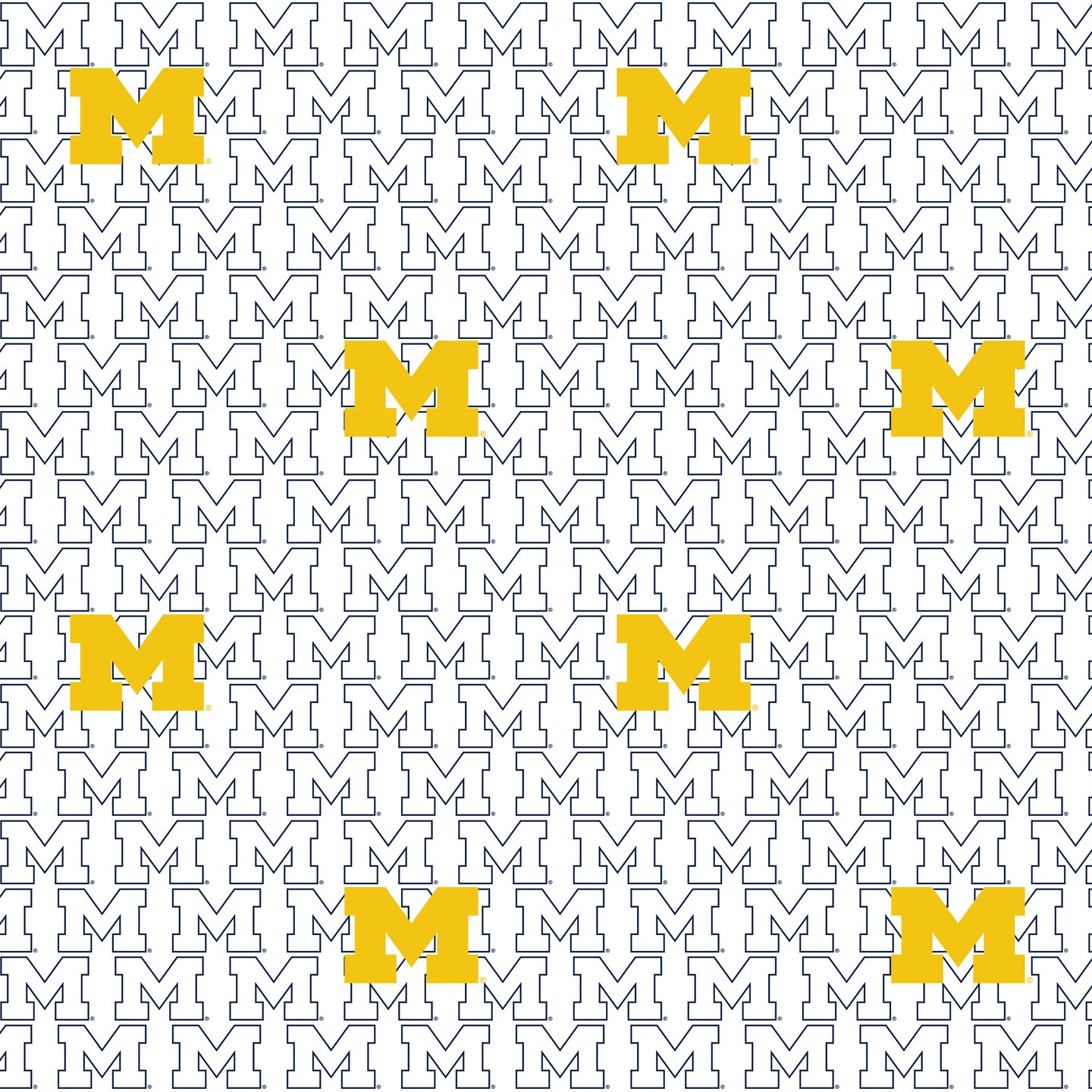 Sykel Enterprises-University of Michigan Cotton Fabric-Michigan Wolverines White Block Letter Cotton Quilting Fabric