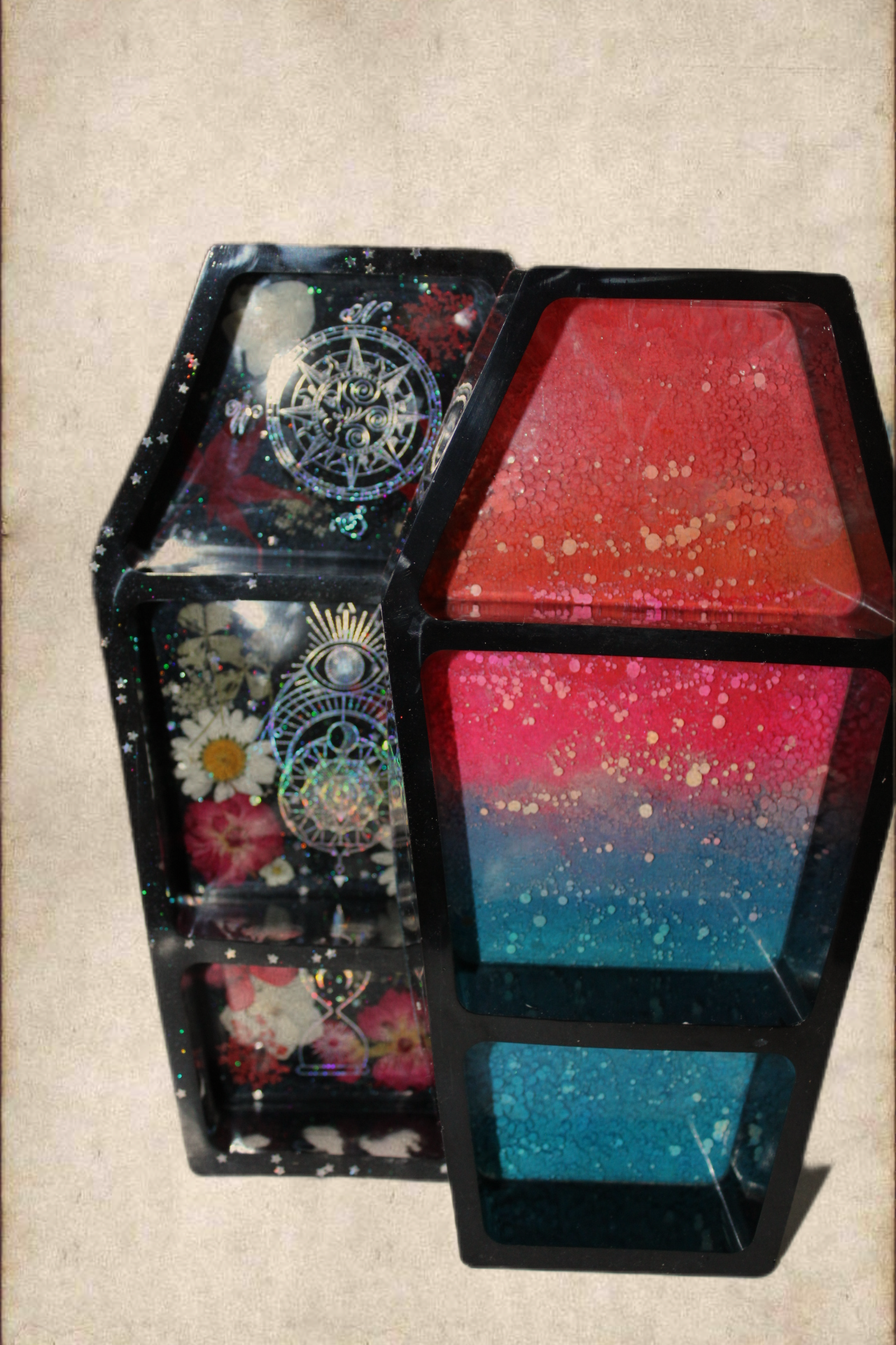 Resin Coffin Mini Crystal Shelf, Coffin Crystal shelf Organizer