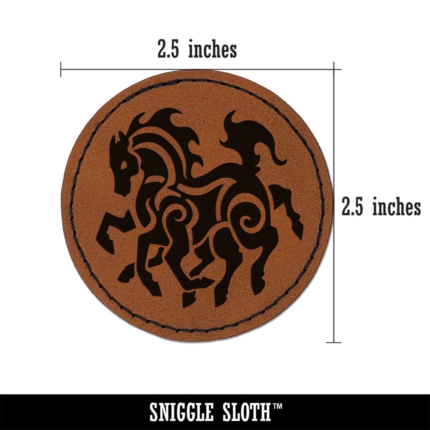 Sleipnir Norse Mythology Eight Legged Horse Round Iron-On Engraved Faux Leather Patch Applique - 2.5&#x22;