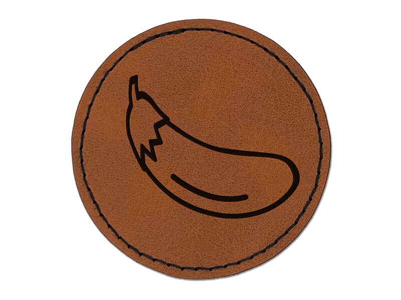 Eggplant Outline Round Iron-On Engraved Faux Leather Patch Applique - 2.5&#x22;