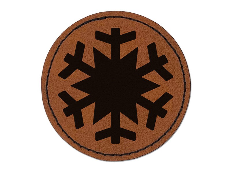 Snowflake Winter Round Iron-On Engraved Faux Leather Patch Applique - 2.5&#x22;