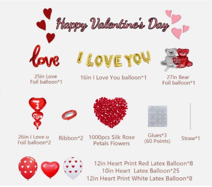 Decorations for Valentine's Day Balloons Kit of I Love You Balloons and Heart Balloons