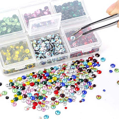 5400 Pieces Multicolor Rhinestones 12 Mixed Color Hotfix Rhinestones Flatback Gemstones and Crystals for Halloween Costume Accessories, Crafts with Tweezers and 2 Picking Pens