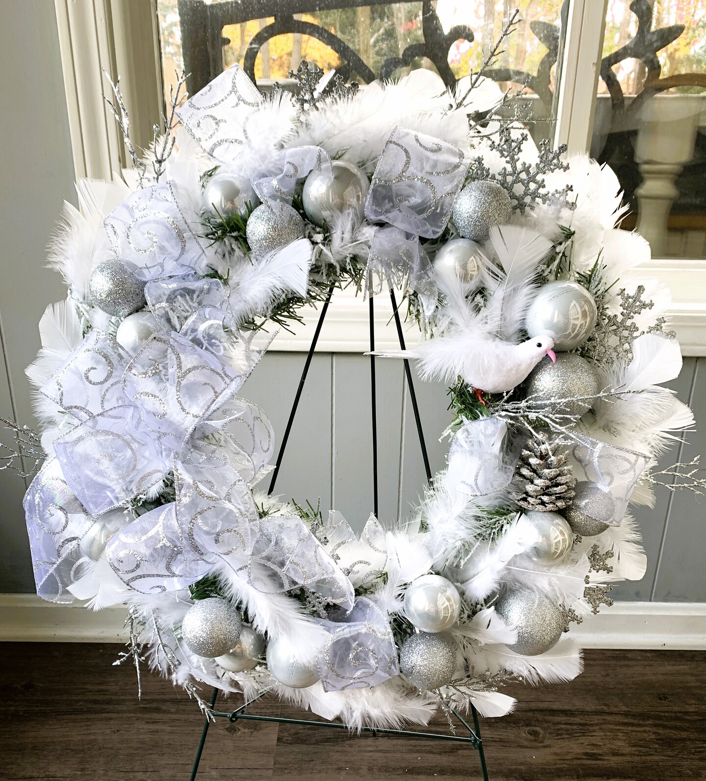 Winter Flocked Pine and Pinecone Wreath, Buffalo Check Bow Winter offers Wreath, Holiday Flocked Wreath, Christmas Farmhouse Wreath, Winter Decor