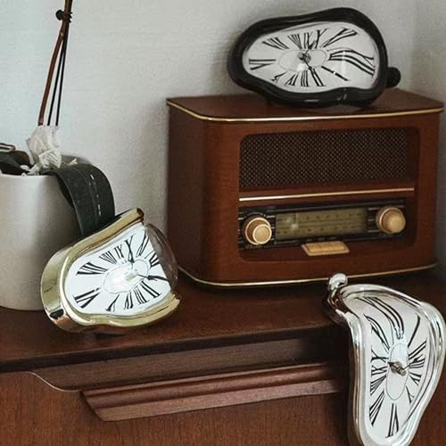 FAREVER Melting Clock, Salvador Dali Watch Melted Clock for Decorative Home Office Shelf Desk Table Funny Creative Gift, Rome Silver