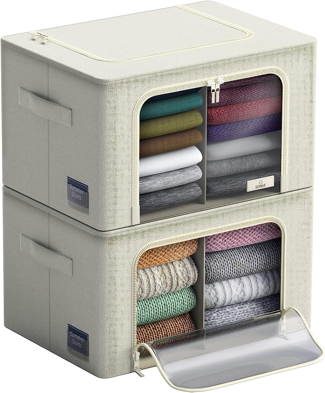Sorbus Foldable Storage Bin Set with Divided Interior, Large Clear Window & Carry Handles - (Two Sections)