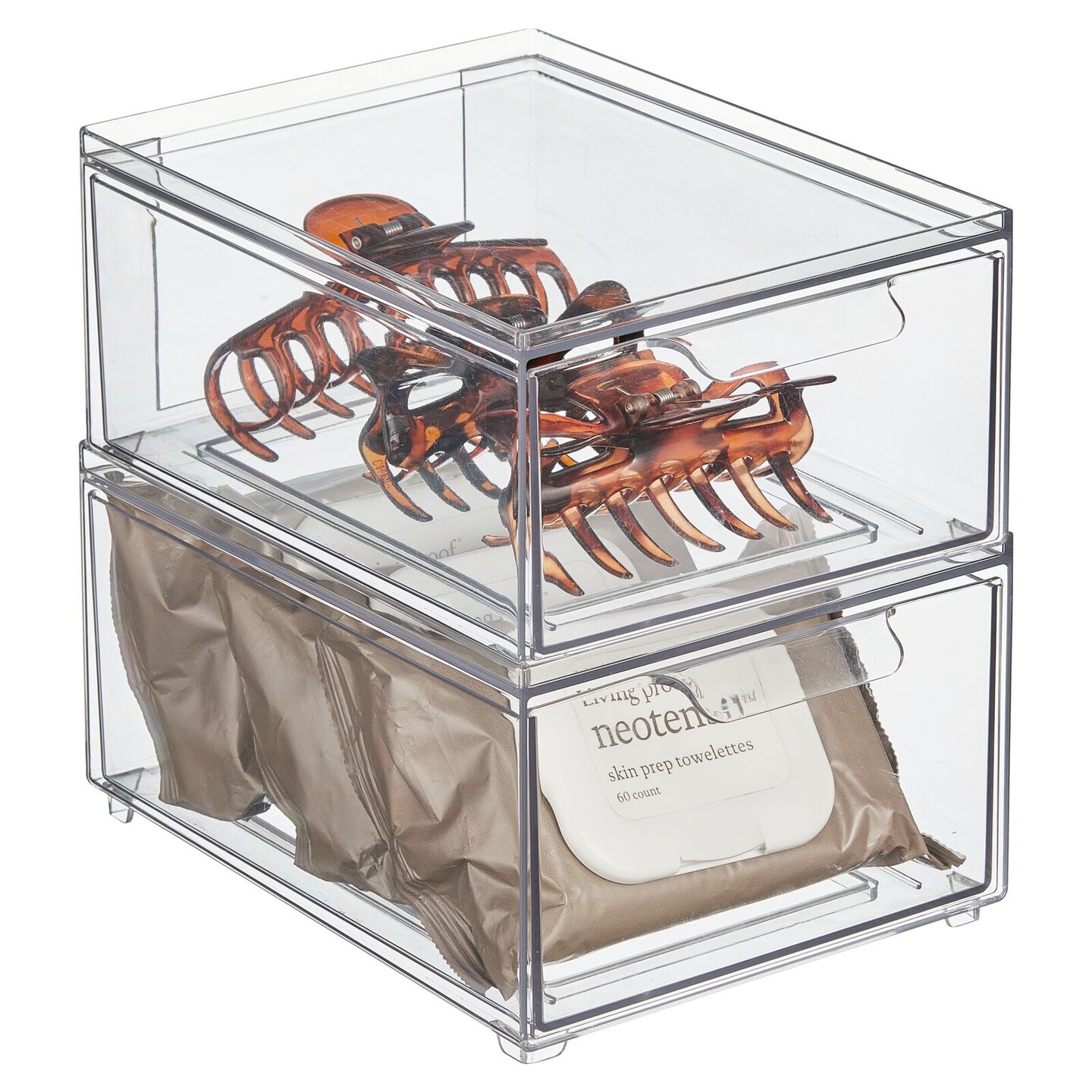 mDesign Plastic Stackable Bathroom Vanity Storage Organizer with Drawer