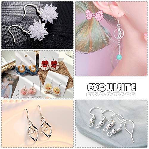 925 Sterling Silver Earring Hooks 150 PCS/75 Pairs,Ear Wires Fish Hooks,500pcs Hypoallergenic Earring Making kit with Jump Rings and Clear Silicone Backs Stoppers (Silver)