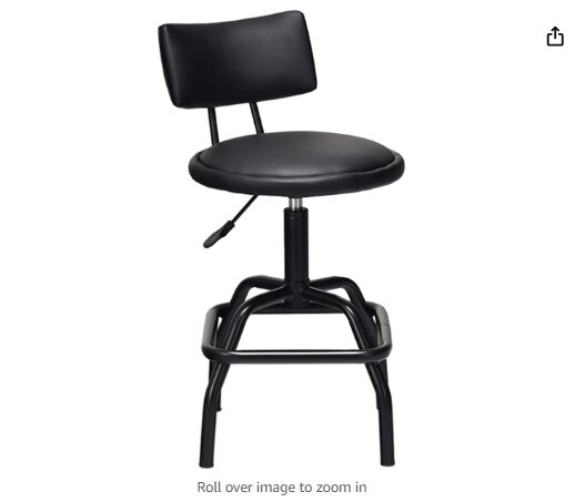 Adjustable Height Bar Stool, 360 Degree Swivel, Modern Guitar Stool with PU Leather Cushion, Heavy Duty Steel Frame for Bar, Shop, and Music, Garage, Black