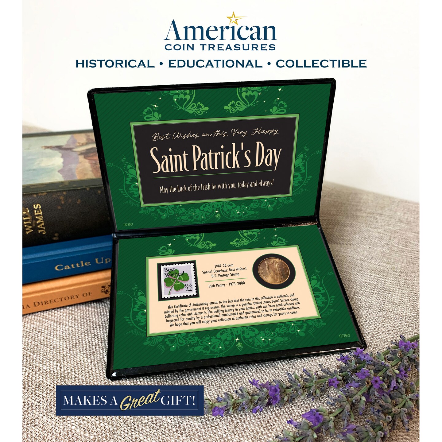 St. Patrick&#x27;s Day Coin and Stamp Collectible Greeting Card