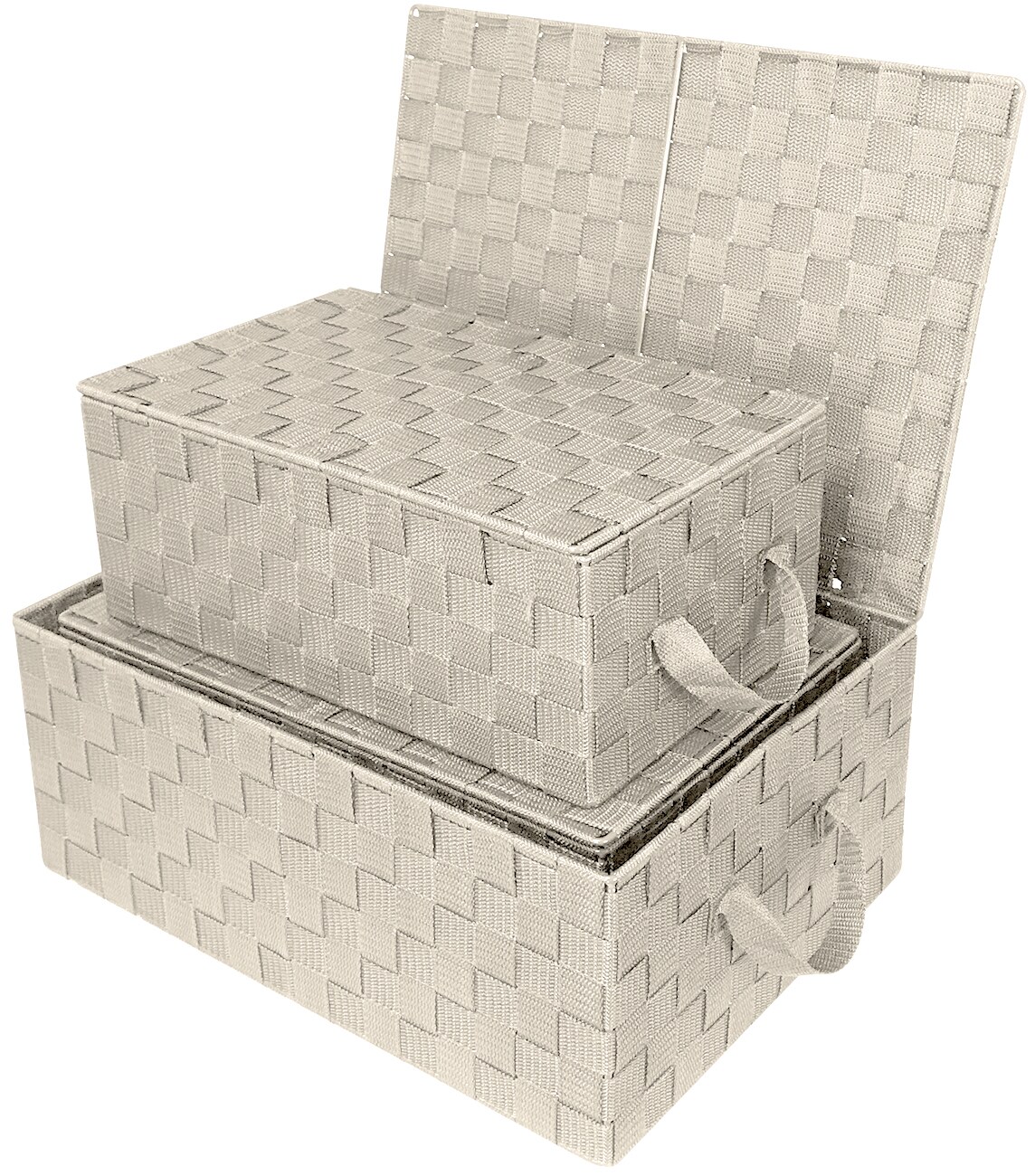 Sorbus Woven Basket Bin Set - Shelf Storage Tote Baskets for Household Items - Stackable with lid, Woven Straps and built-in Carry Handles (3 Pack)