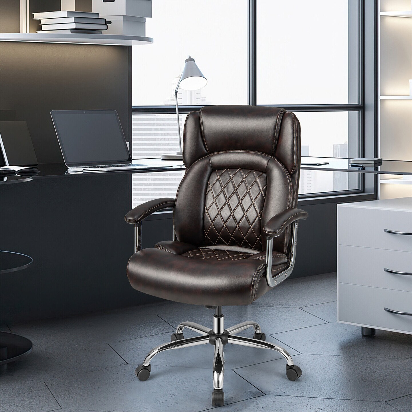 500 Lbs Height Adjustable Office Chair with Metal Base and Extra Wide Seat