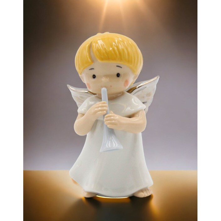 kevinsgiftshoppe Ceramic Little Angel Playing Trumpet Figurine Home Decor Religious Decor Religious Gift Church Decor