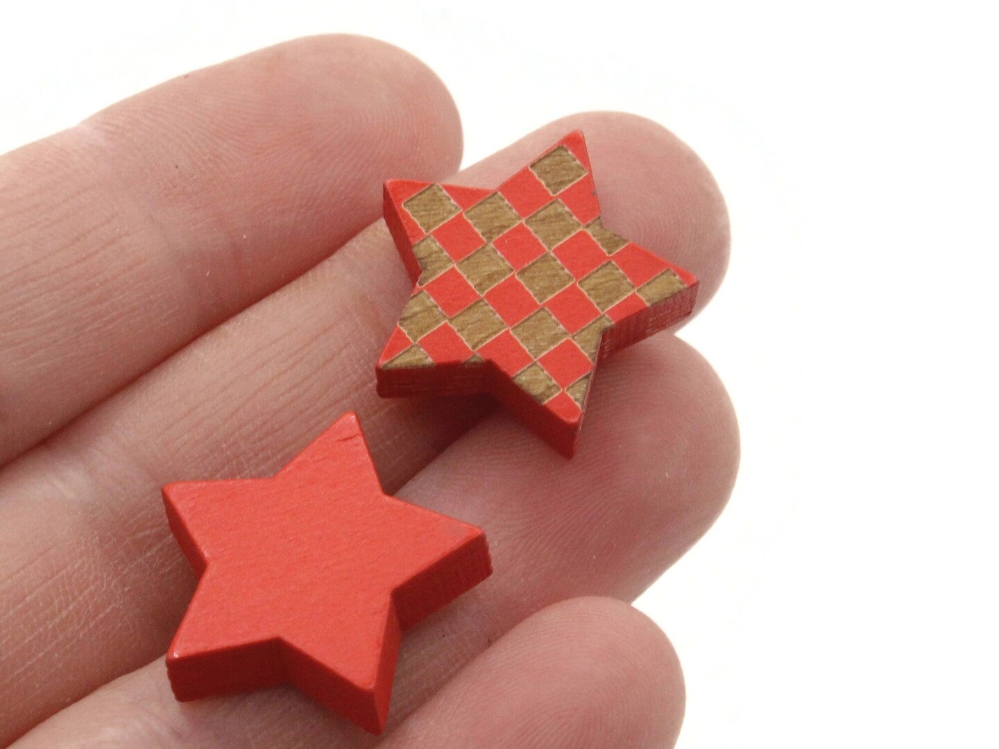 17 20mm Mixed Color Wood Checkerboard Star Cabochons