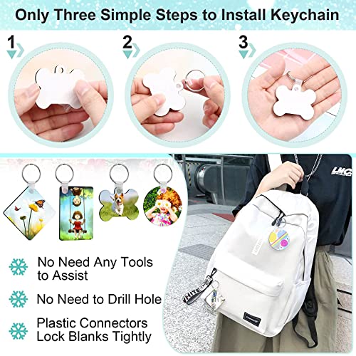 120 Pieces Sublimation Keychain Blanks Bulk, DIY MDF 4 Shape Sublimation Blank Keychain with Keyrings, unisex-adult Double-Sided Printed Heat Transfer Keychain, White